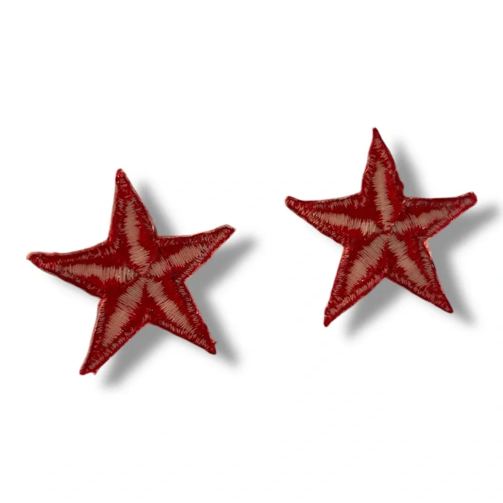 🦋 5/$25 - Set of 2 Iron-On Patches - Red Stars - (1.5” x 1.5”)